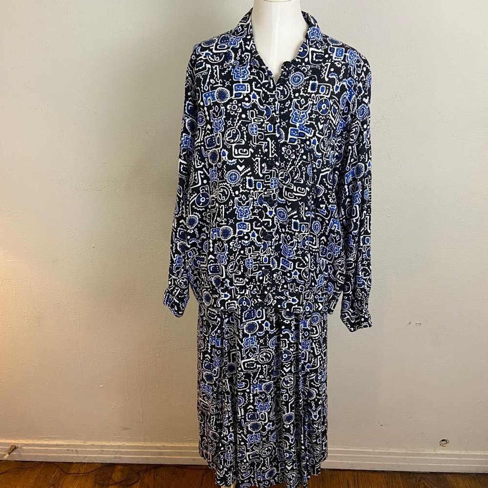 Vintage Bohemian Rayon Skirt Set Dress by Elizabeth by Liz Claiborne Brand